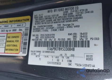 2017 Ford Mustang Gt z USA, uszkodzony, nr VIN 1FA6P8CF8H5330848